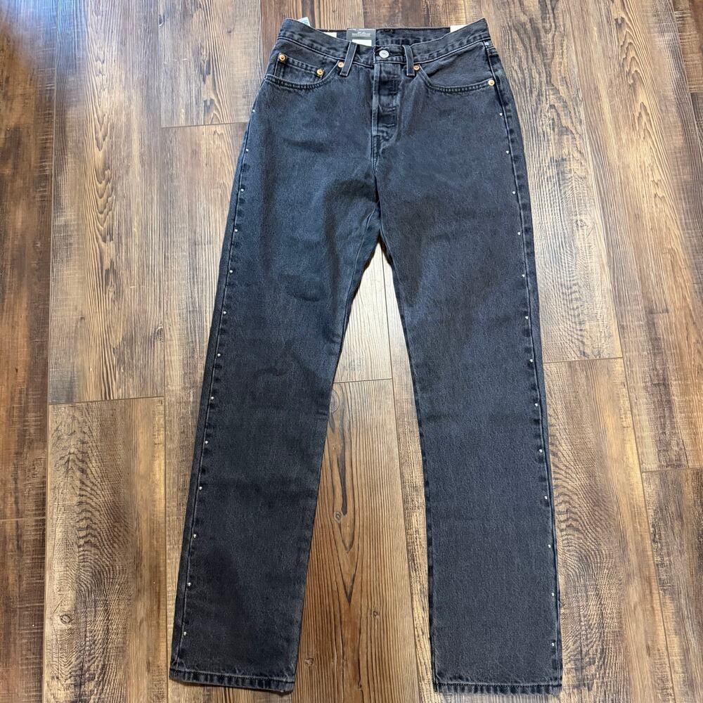 Levi’s 501 Radical Relic Studded Jeans Women 27x32 Black NWT Straight Leg